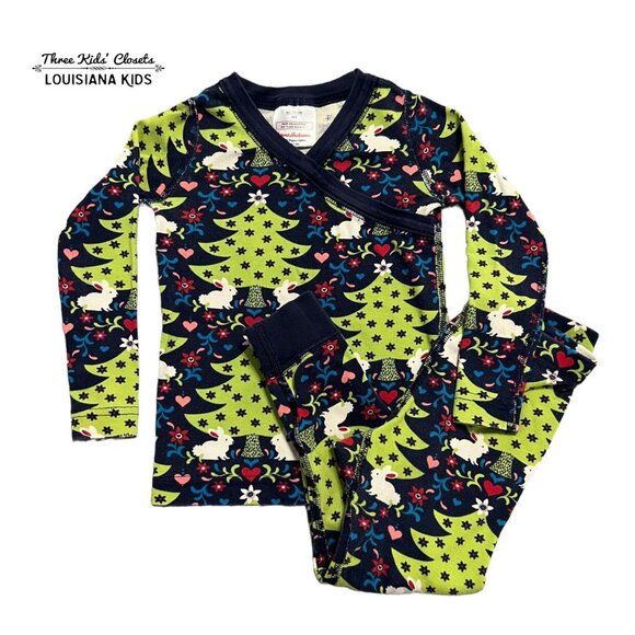 Hanna Andersson Sz 90 (3) Woodland Bunny Christmas Tree Pajamas - Picture 1 of 9